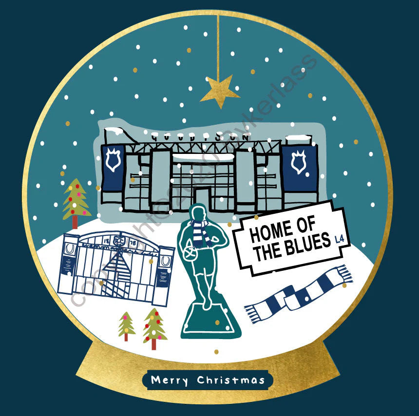 Everton Football Snow Globe Christmas Card