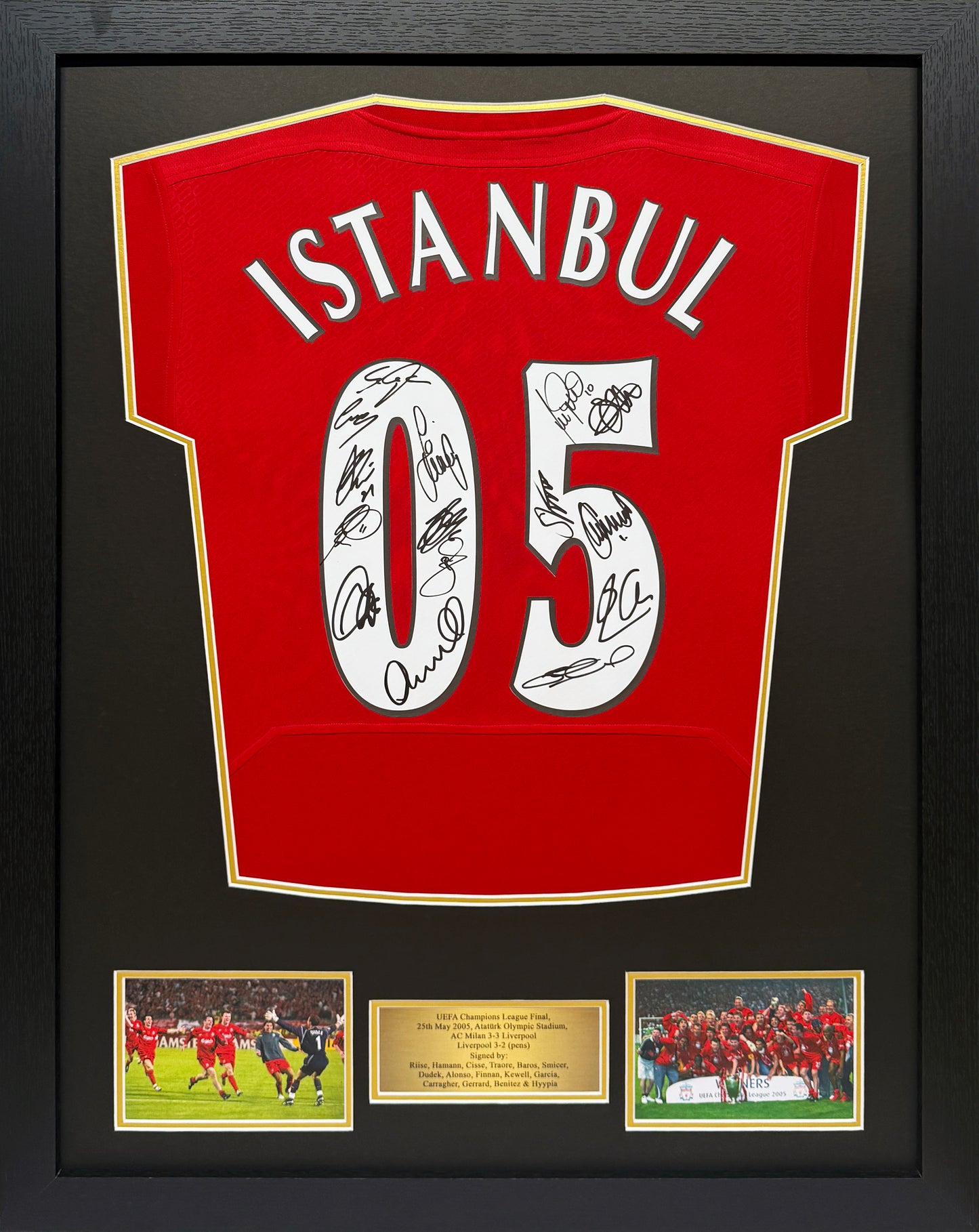 Framed Liverpool 2005 Champions League Final Retro Shirt Signed by 15