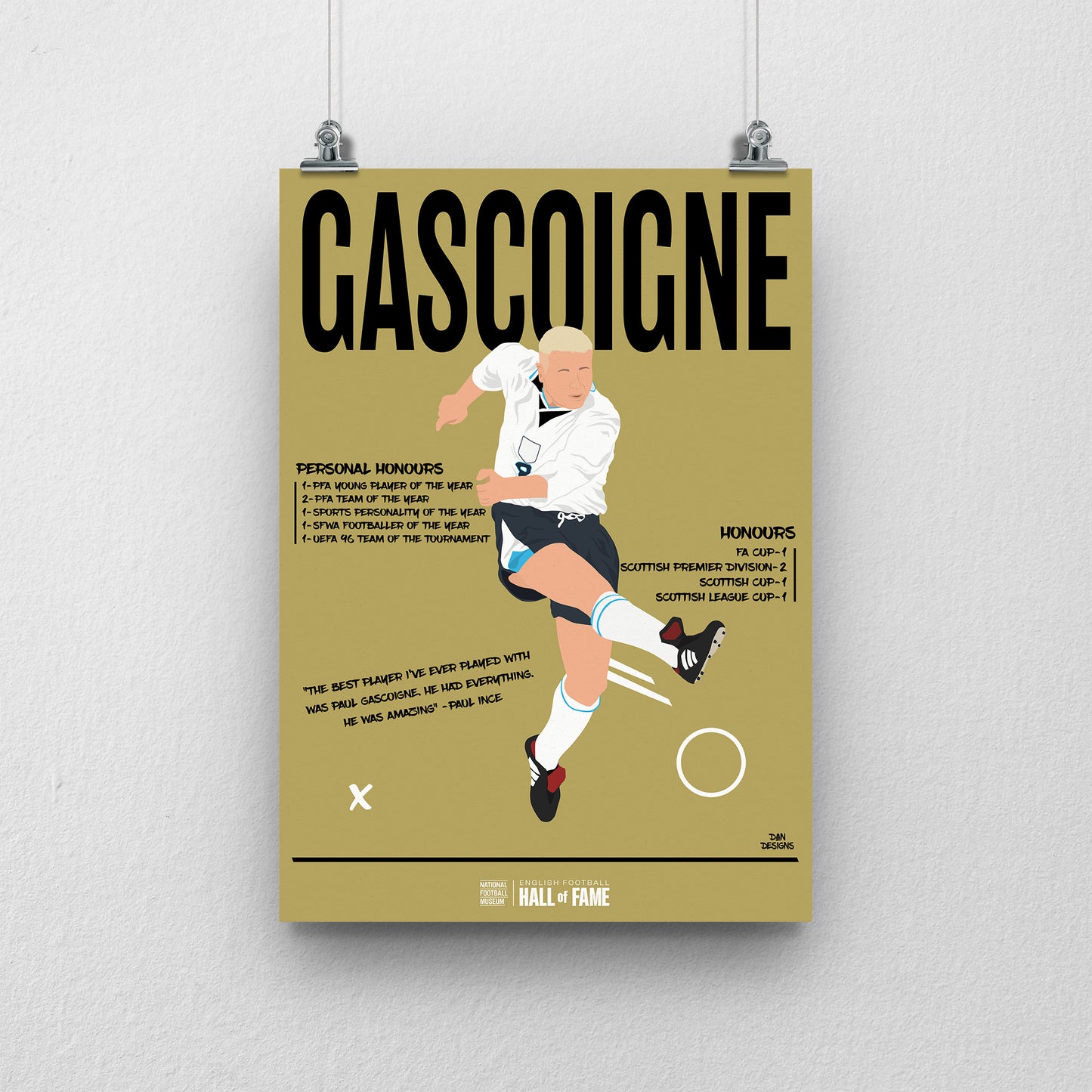 Paul Gascoigne Hall of Fame A3 Print - DanDesignsGB