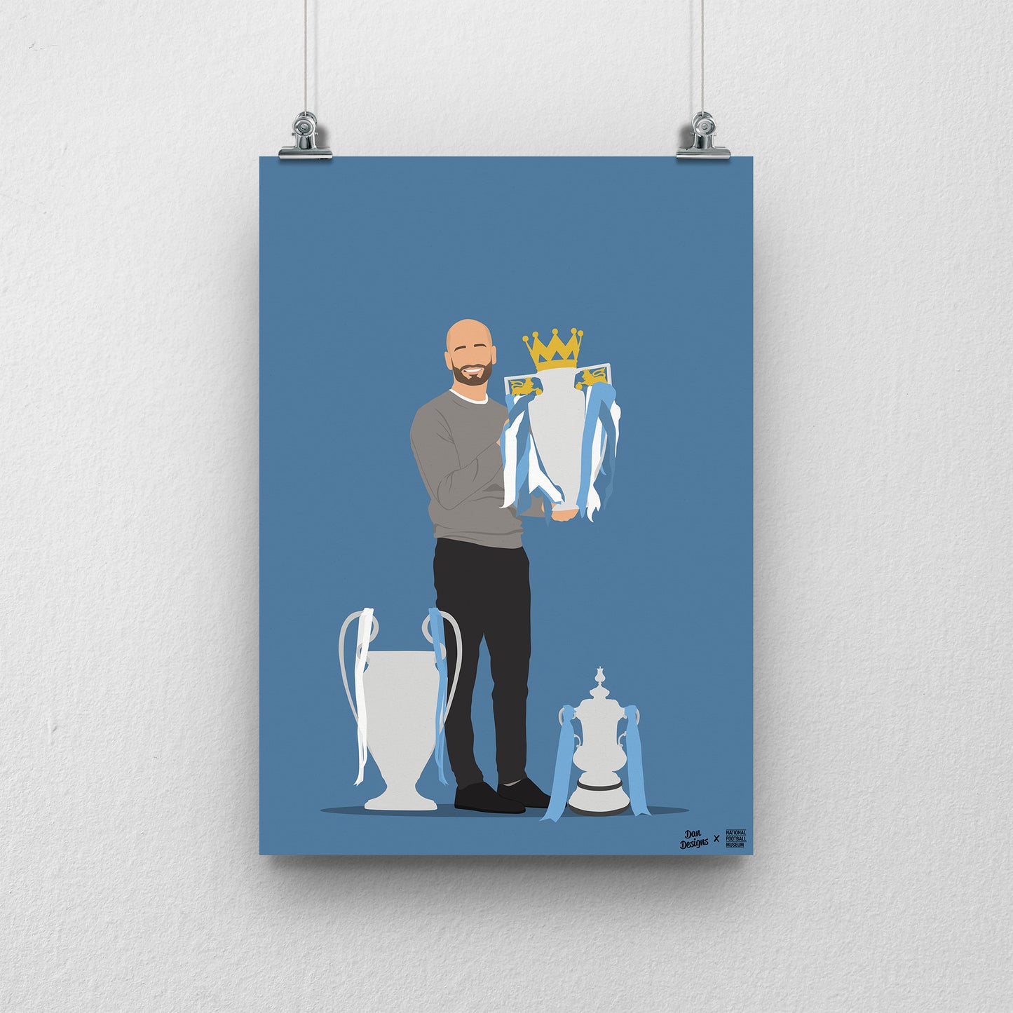 Pep Guardiola Treble A3 Print - Dan Designs