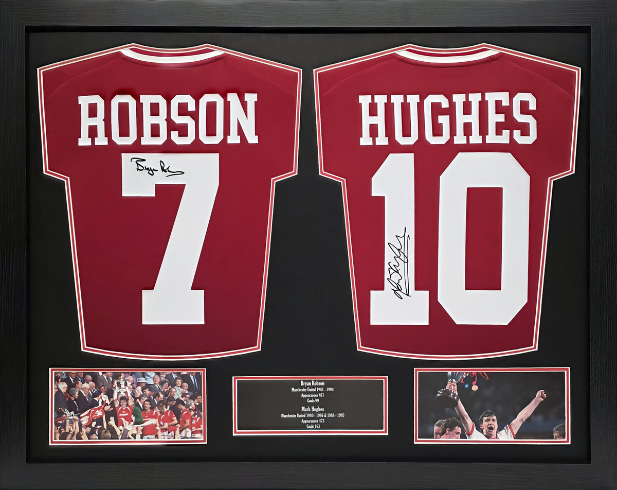Bryan Robson and Mark Hughes Manchester United Shirt Display
