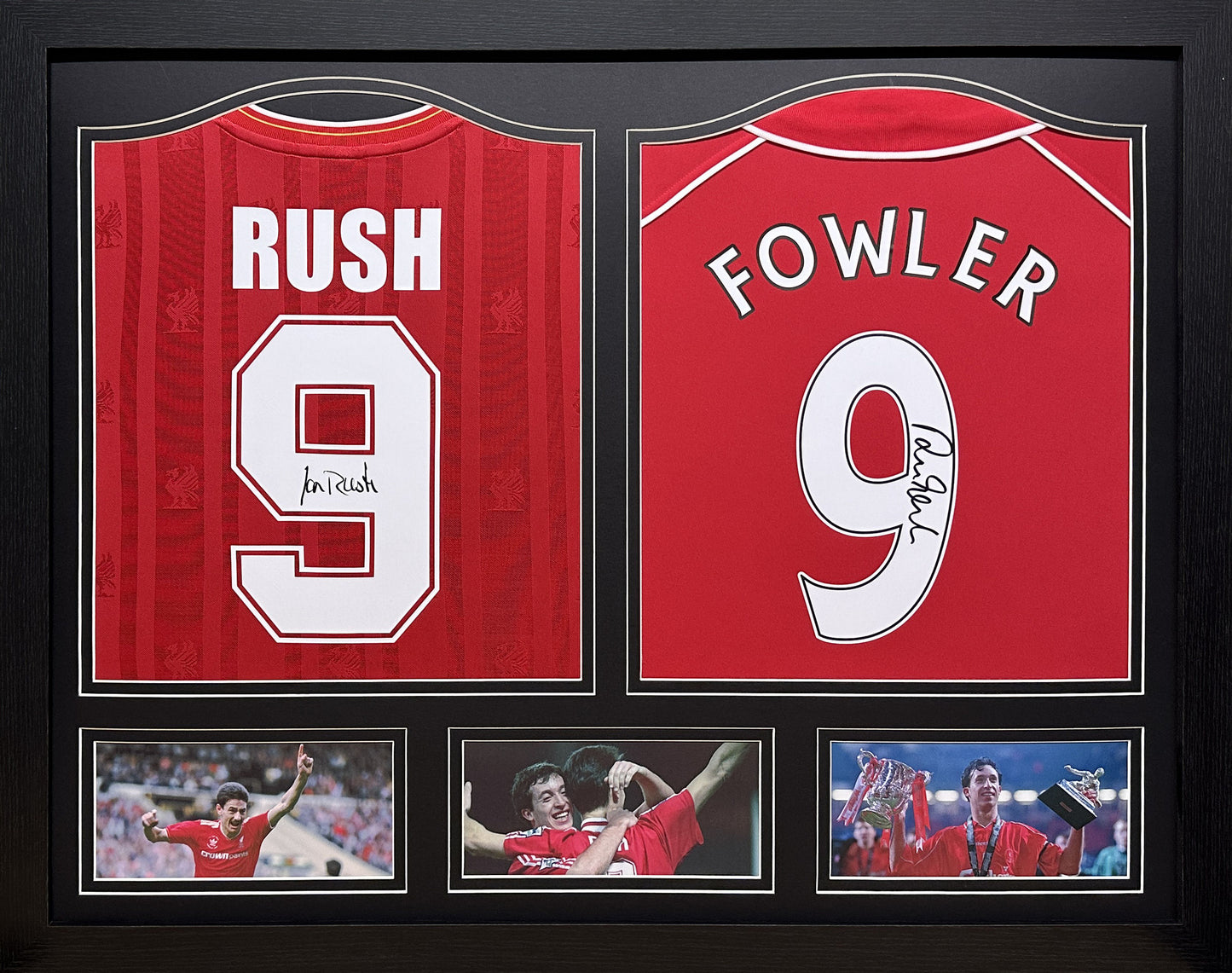Framed Fowler & Rush double signed Liverpool Shirt display