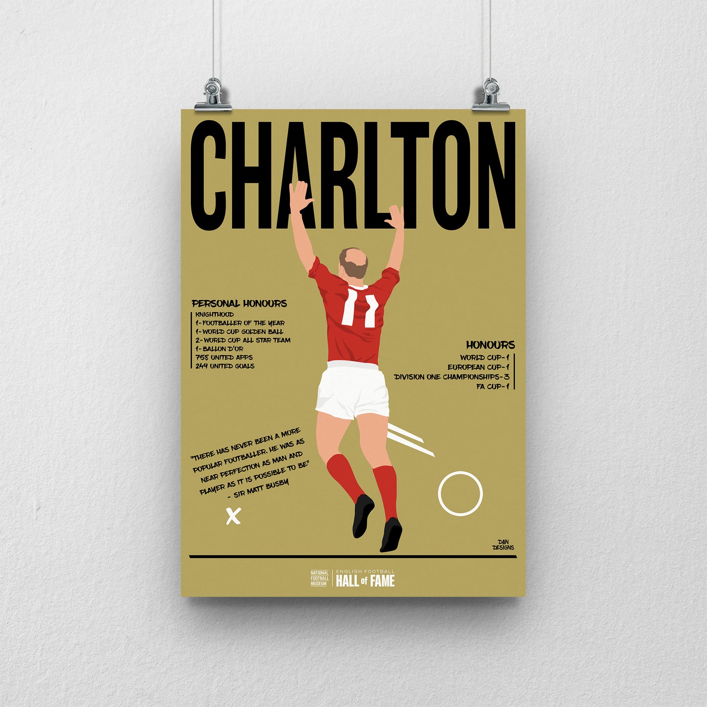 Sir Bobby Charlton Hall of Fame A3 Print - DanDesignsGB