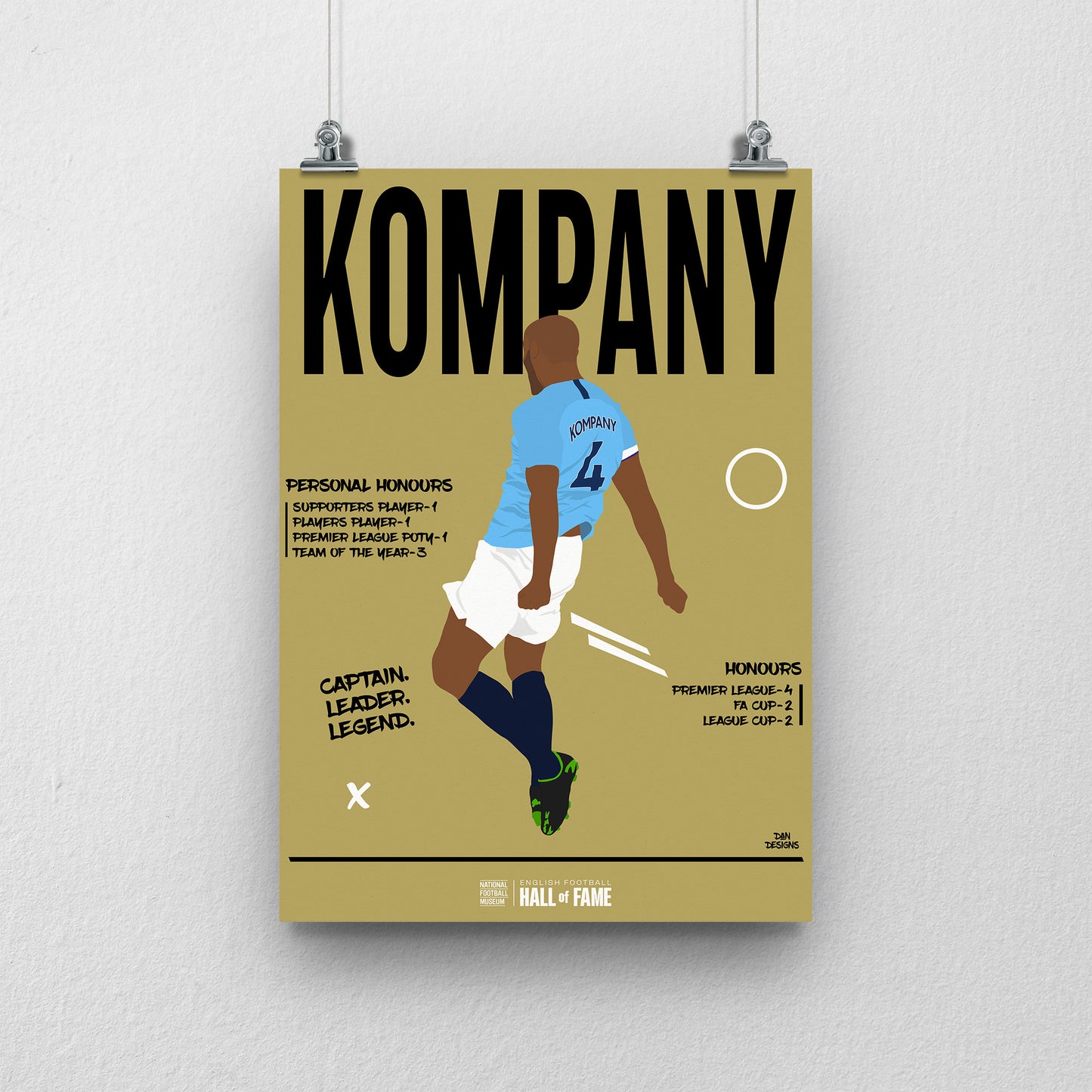 Vincent Kompany Hall of Fame A3 Print - DanDesignsGB