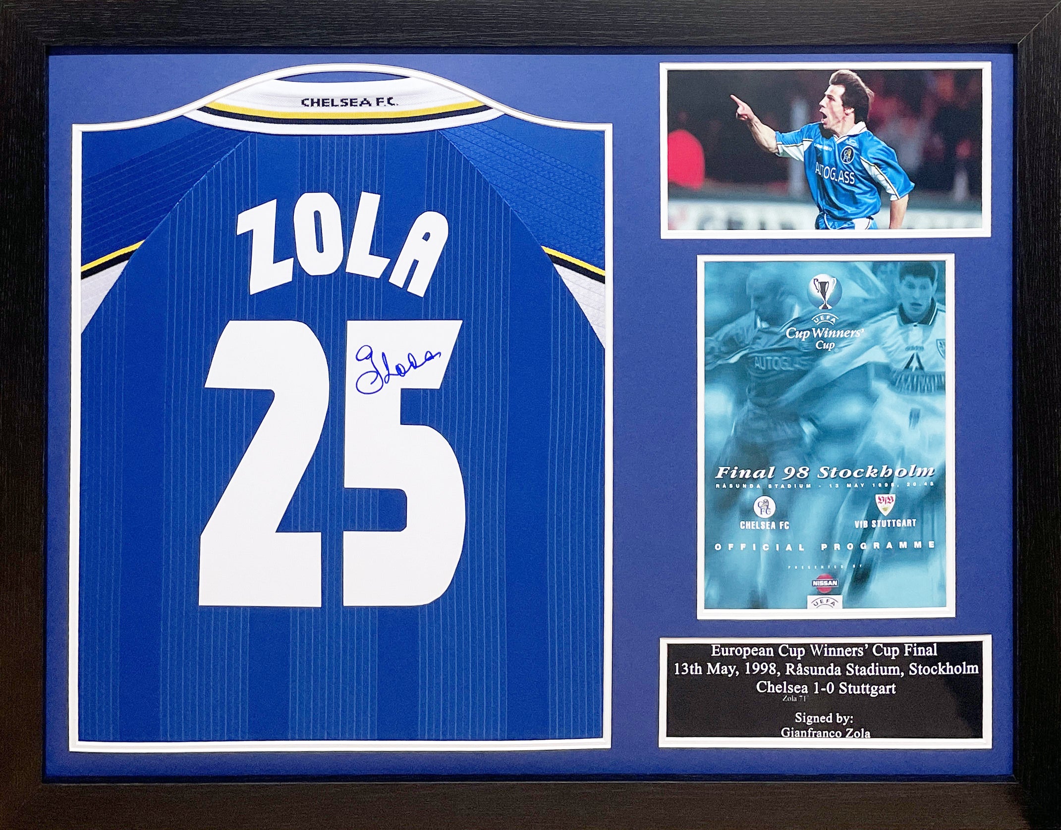 Italy Signed Zola Shirt Gianfranco Zola Signed Chelsea Home Soccer
