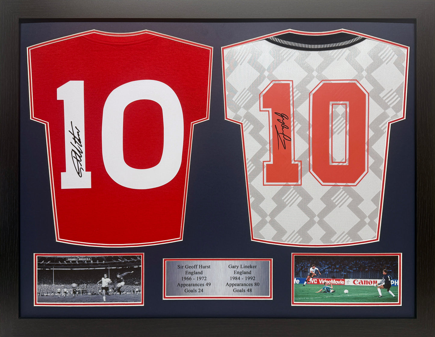 Hurst and Lineker Signed England Shirts Display