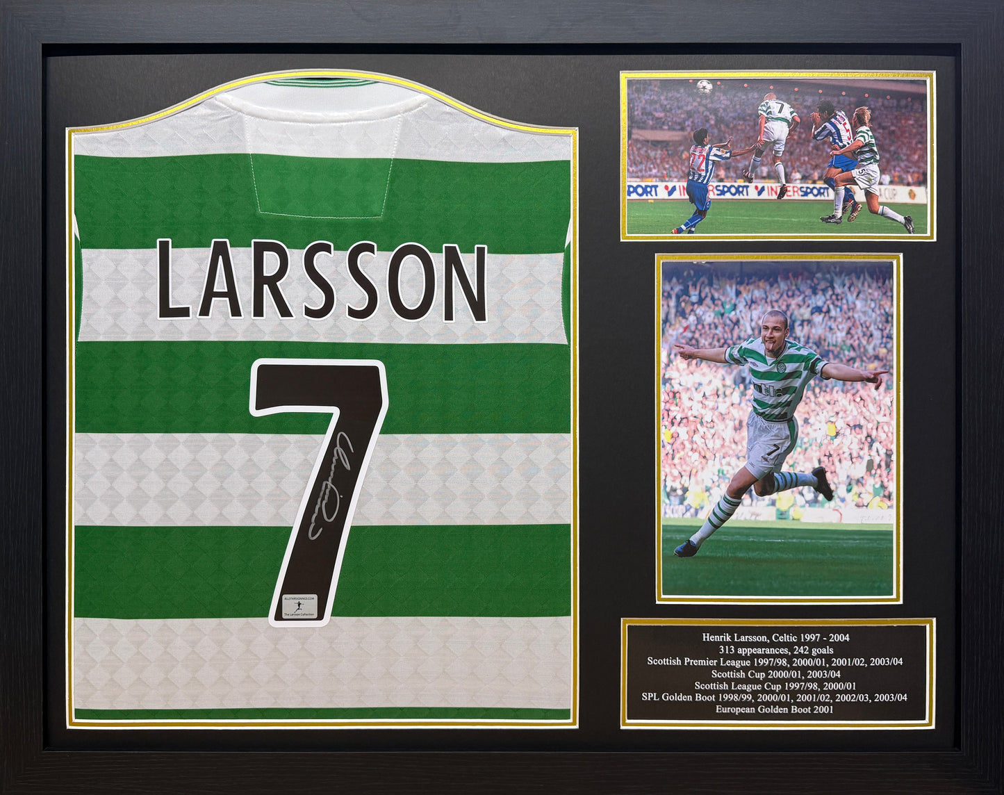 Framed Henrik Larsson Signed Official Celtic Centenary Retro Shirt