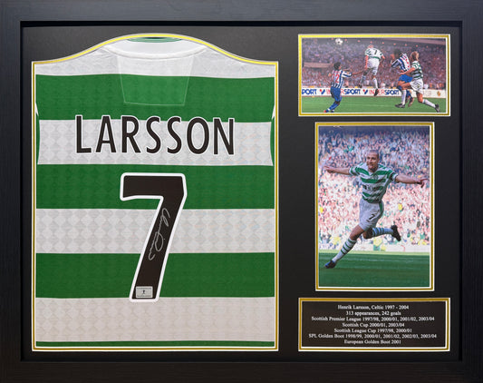 Framed Henrik Larsson Signed Official Celtic Centenary Retro Shirt