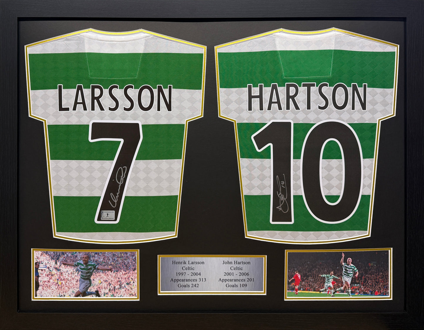 Larsson/Hartson signed 2 shirt display
