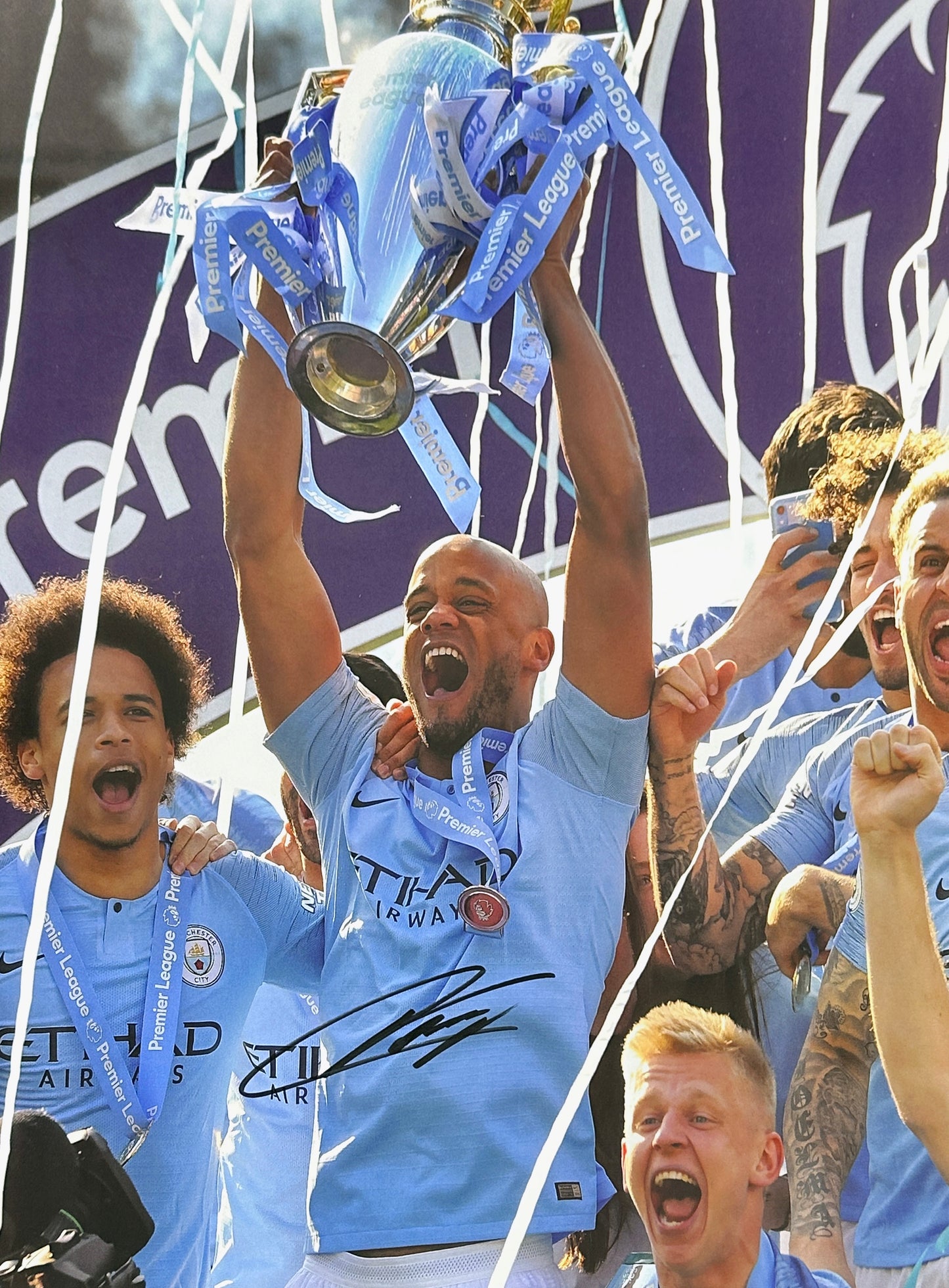 Vincent Kompany with Premier League Trophy Signed Photo