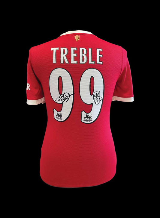 Solskjaer & Sheringham Dual Signed Manchester United Treble 1999 Shirt