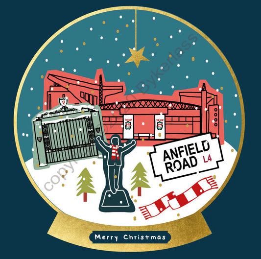 Liverpool Anfield Football Snow Globe Christmas Card