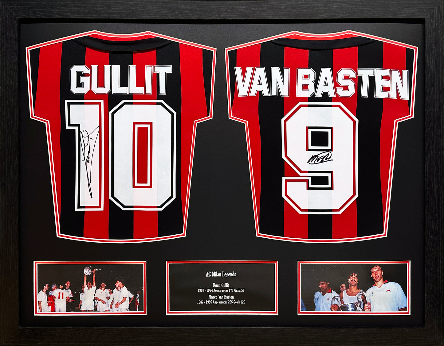 Gullit and Van Basten Signed AC Milan Shirts Display