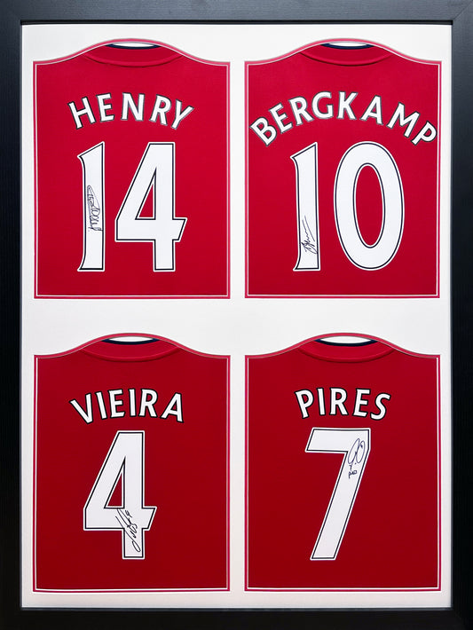 Henry, Bergkamp, Vieira & Pires 4 Signed Framed Shirts Display