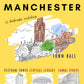 Coloring book cover titled 'Colour in Manchester' with illustrations of landmarks on a yellow background.