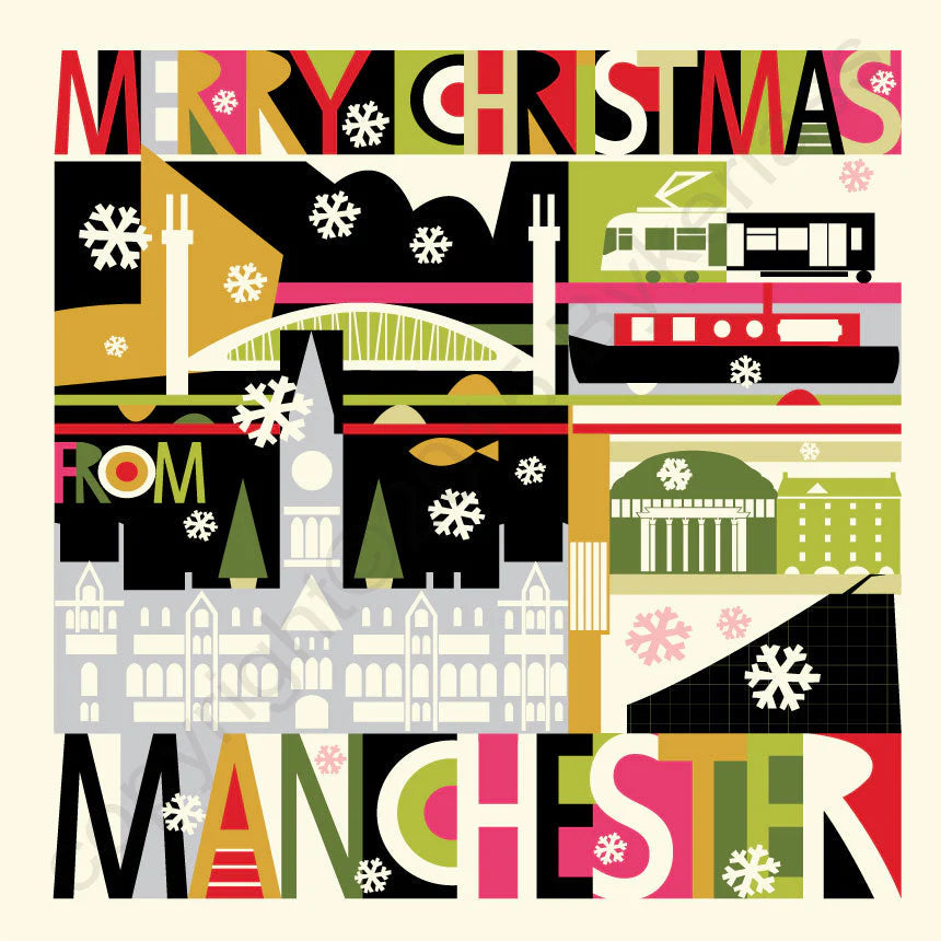 Large City Scape Manchester Christmas Card