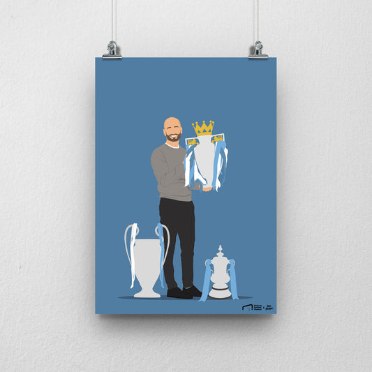 Pep Guardiola Treble Print - DanDesignsGB