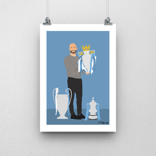 Pep Guardiola Treble Print - DanDesignsGB