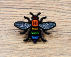 Rainbow Glitter Manchester Bee Pin Badge - The Manchester Shop