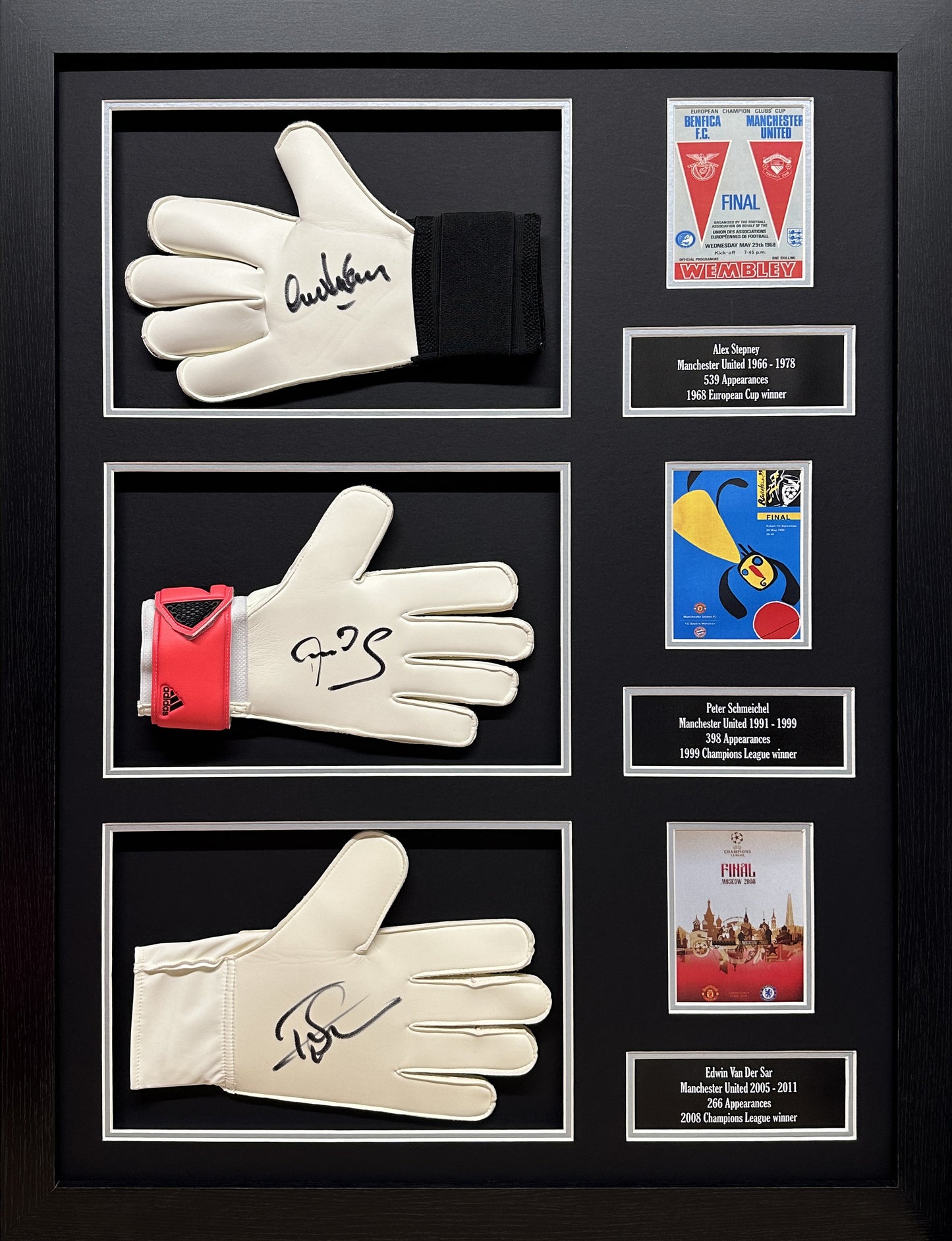Schmeichel Van Der Sar Stepney signed gloves – National