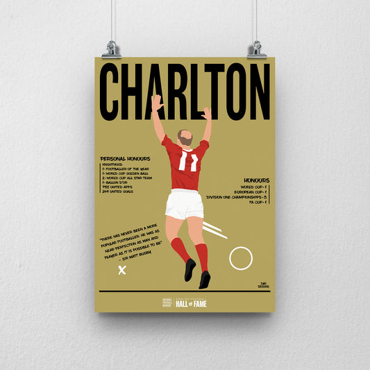 Sir Bobby Charlton Hall of Fame A3 Print - DanDesignsGB