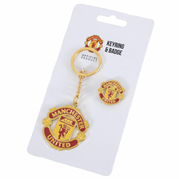 Manchester United Crest Keyring and Pin Badge set