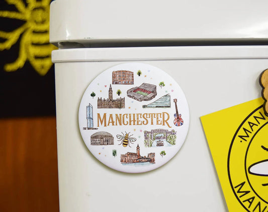 Manchester Watercolour Landmarks Round Magnet