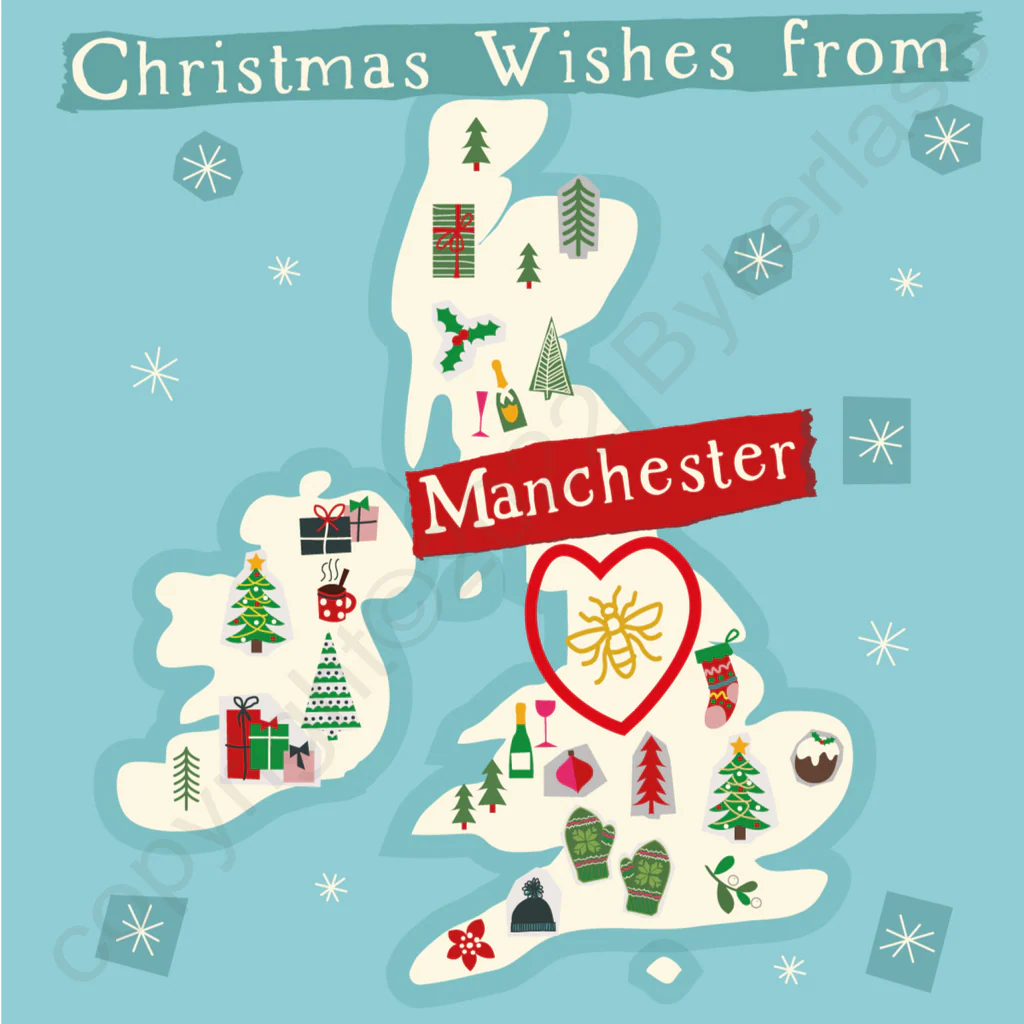 Manchester - Illustrated UK Map Christmas Card