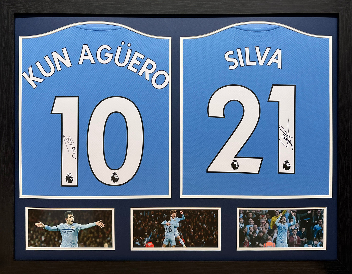 Sergio Aguero & David Silva double Signed Manchester City Shirt Display