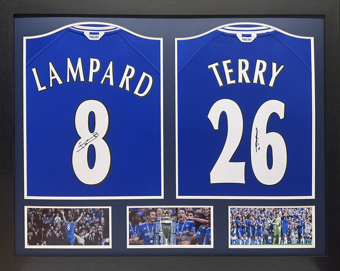 Frank Lampard & John Terry Double Signed Framed Chelsea Shirt display