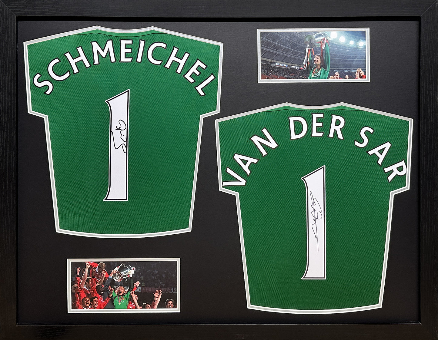 Peter Schmeichel & Edwin Van Der Sar Double Signed Shirt Display