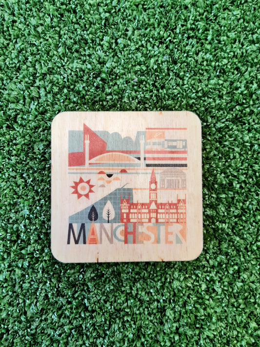 City Scape Manchester Wooden Coasters