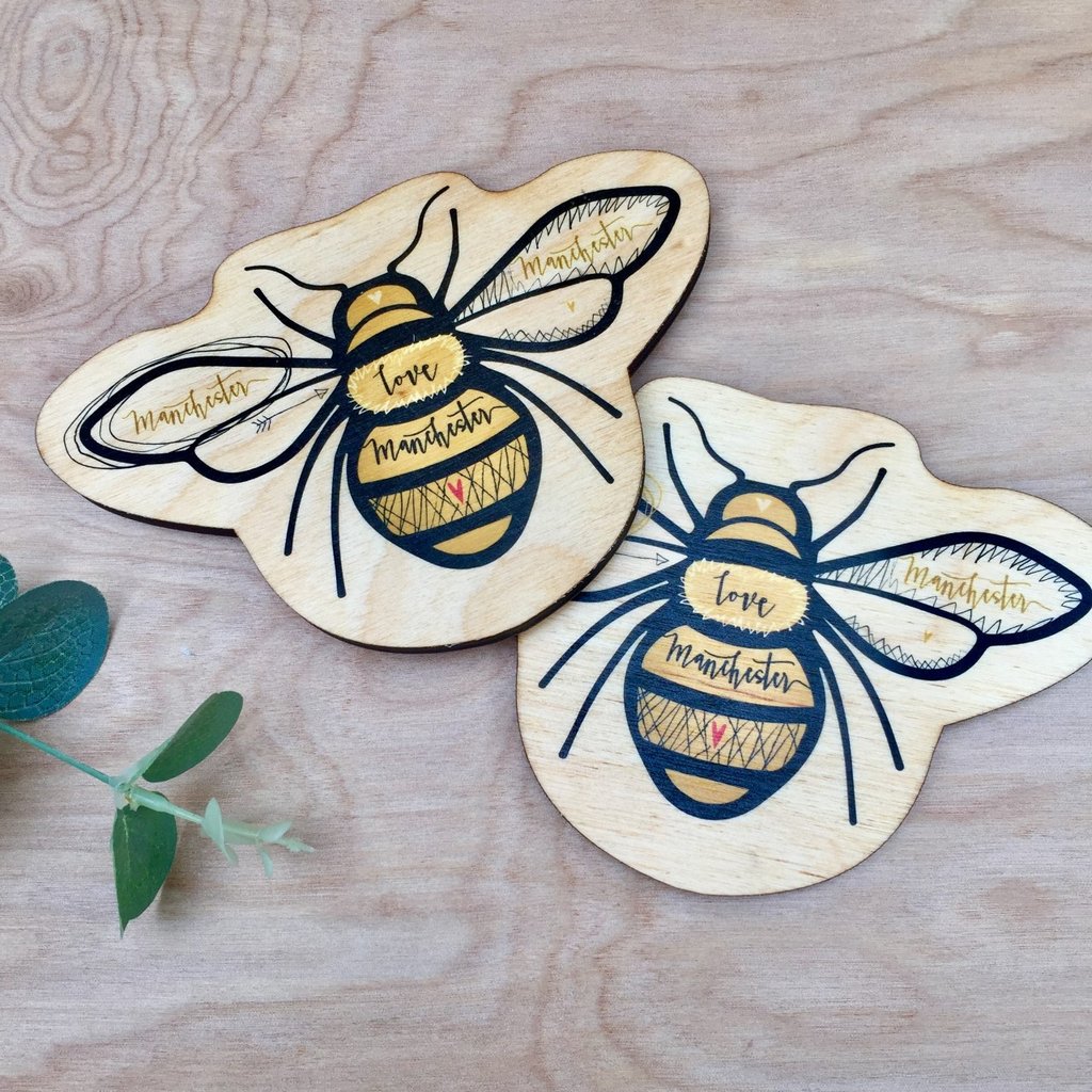 Manchester Bee Wooden Coaster