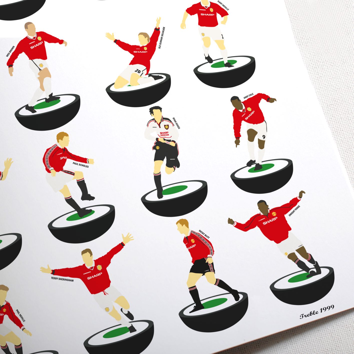 Manchester United Treble Subbuteo Print