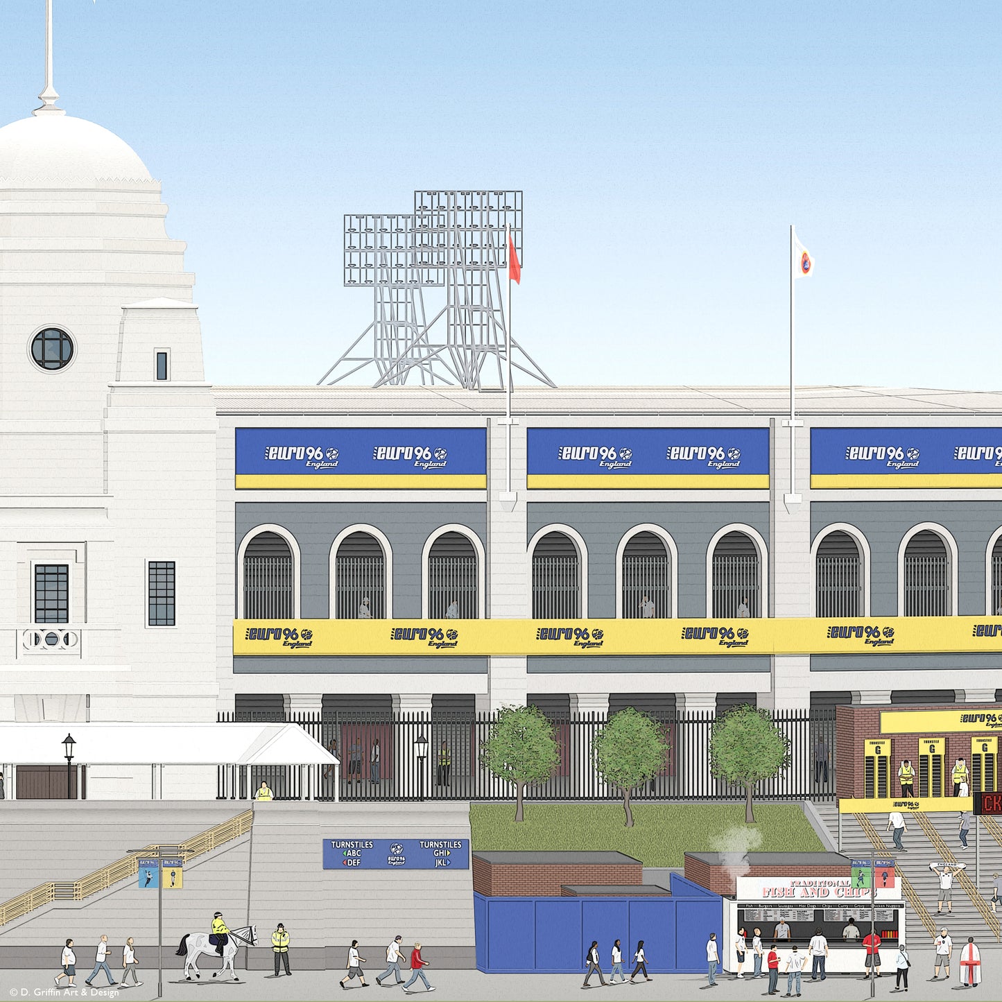 Wembley Old Stadium Panoramic Illustration Print