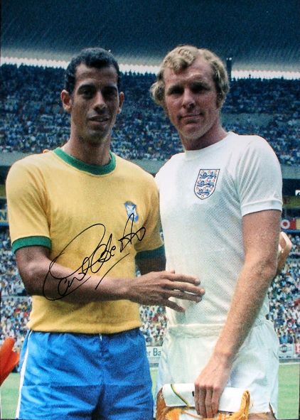Carlos Alberto Signed 1970 Brazil v England Photo