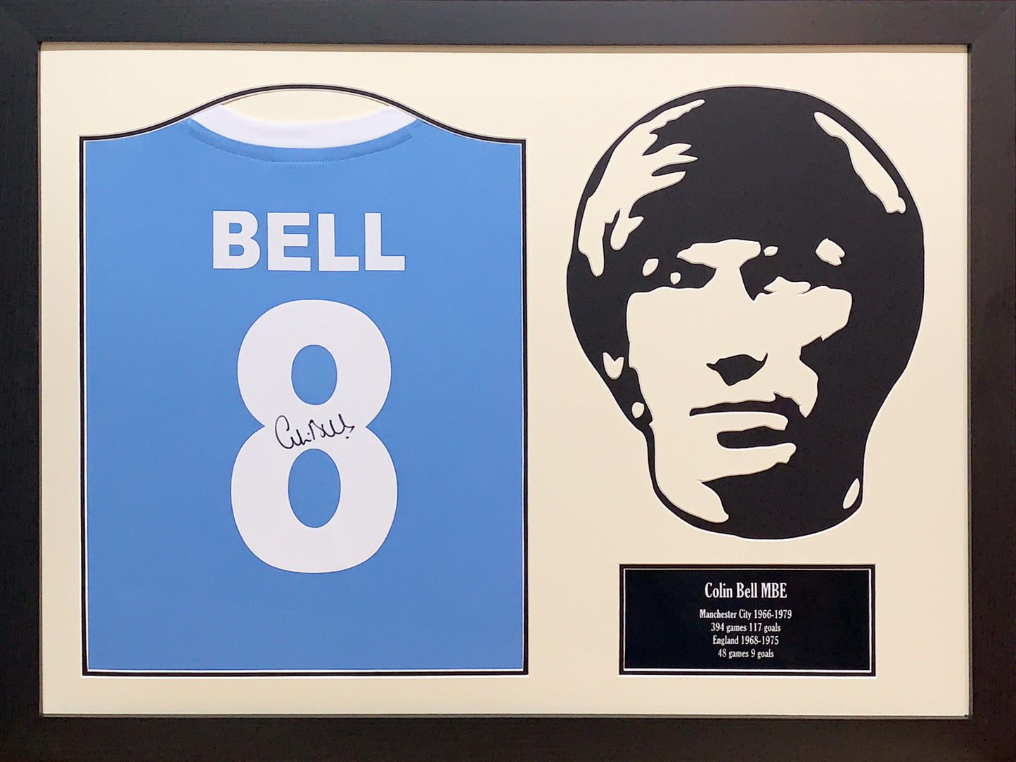 Colin Bell Signed Manchester City Shirt With Silhouette - Framed