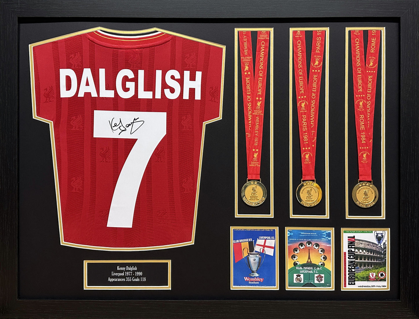 Dalglish Signed Liverpool 3 Medals Shirt