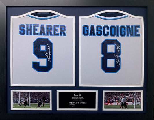 Paul Gascoigne & Alan Shearer Signed Two Shirt Display Euro 96