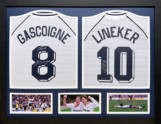 Gascoigne and Lineker Signed 2 Shirts Display