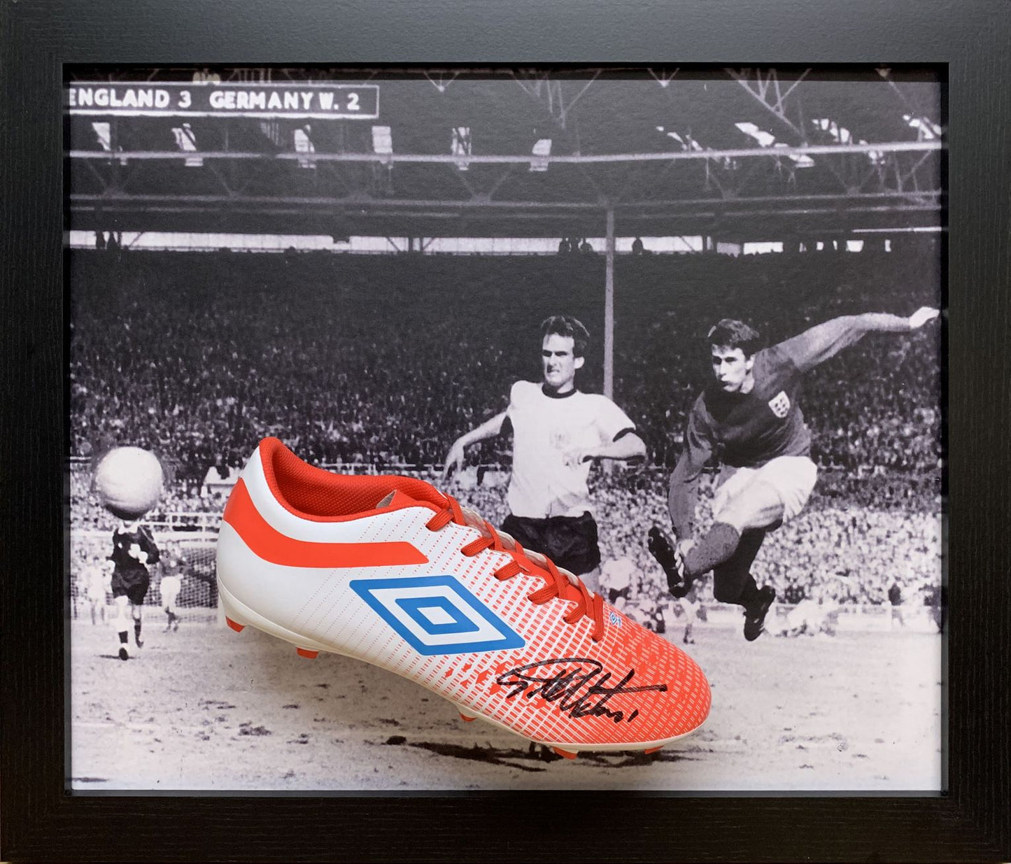 Sir Geoff Hurst Signed Adidas Boot - Framed