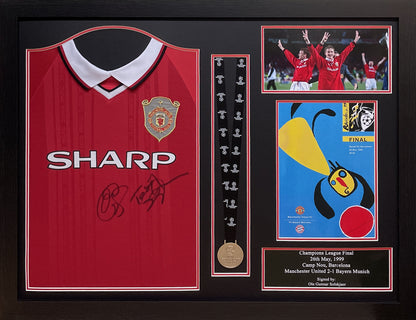 Solskjaer & Sheringham Dual Signed Manchester United 1999 Shirt (Retro Style)