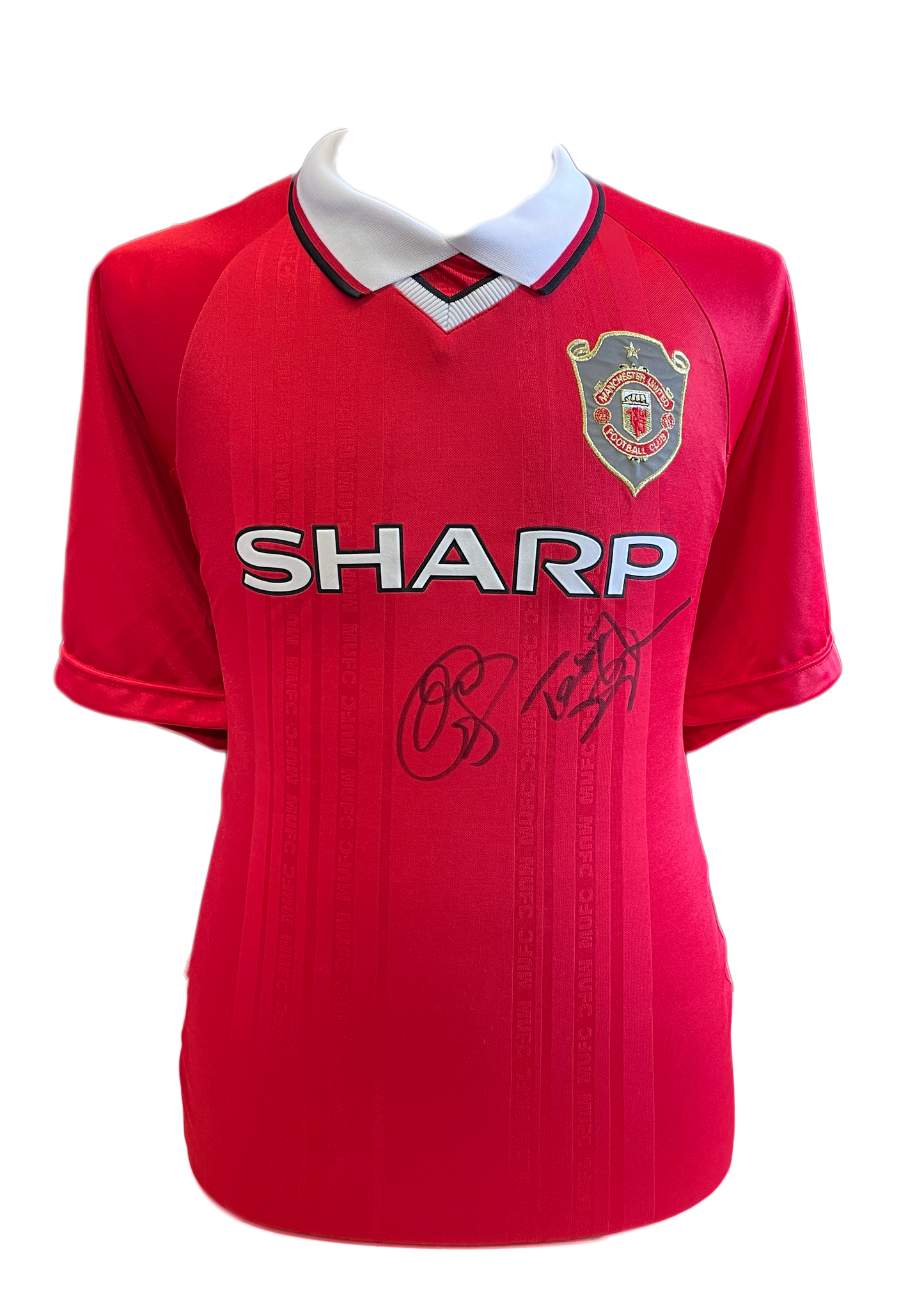 Solskjaer & Sheringham Dual Signed Manchester United 1999 Shirt (Retro Style)